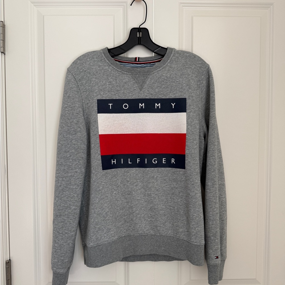 Tommy Hilfiger Grey Crewneck Sweatshirt with Red, White & Navy Logo